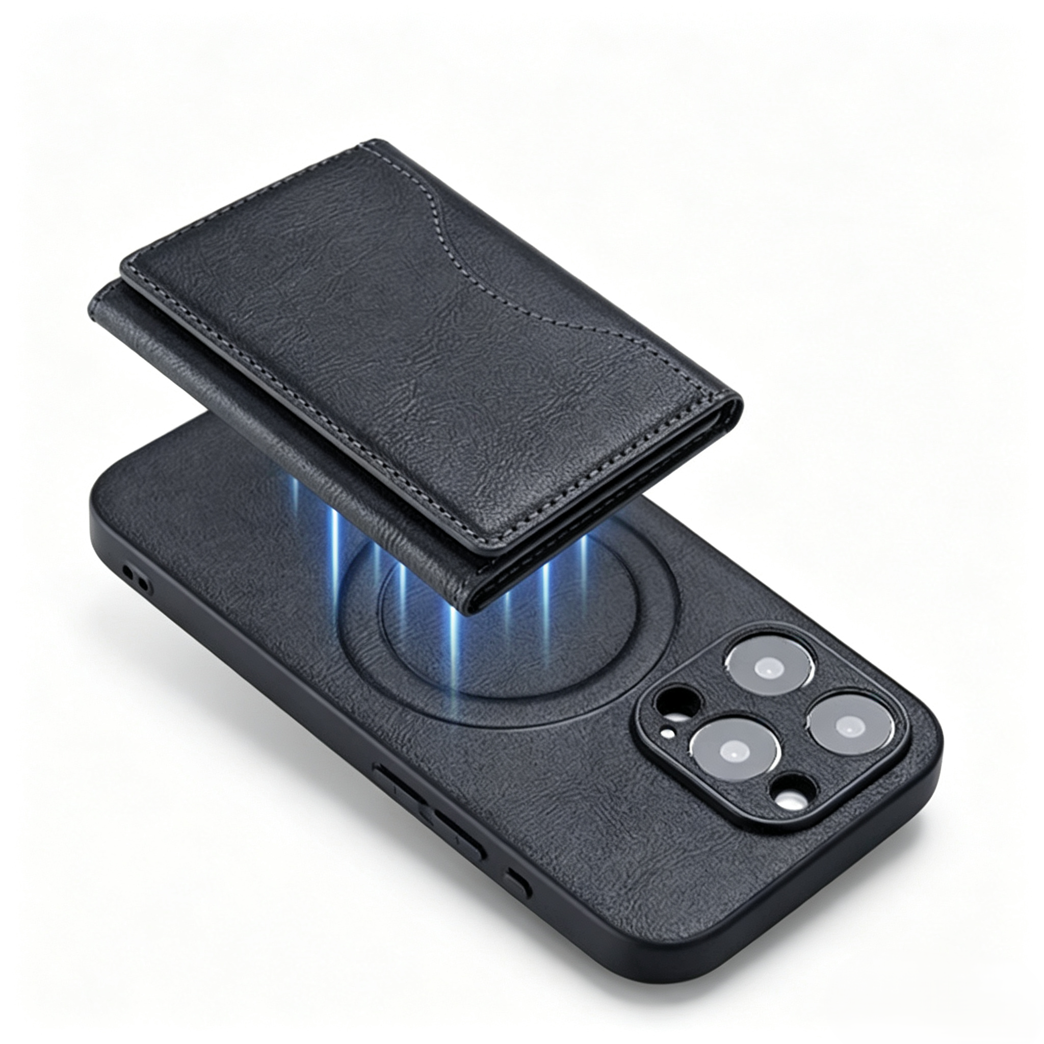 Tri-Fold MagSafe Leather Card Holder, Works as Phone Kickstand