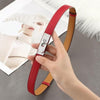 Women's Genuine Leather Skinny Belt with Gold Harness Buckle