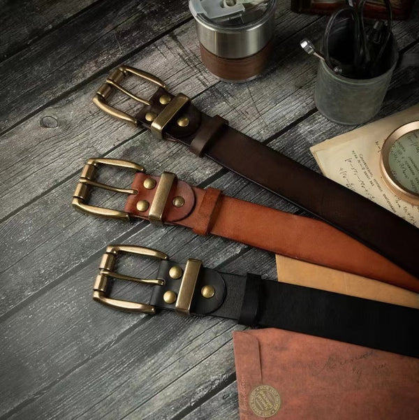 Premium Waxed Genuine Leather Belt | Heritage Brass Buckle>SY