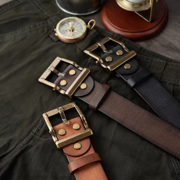 Premium Waxed Genuine Leather Belt | Heritage Brass Buckle>SY