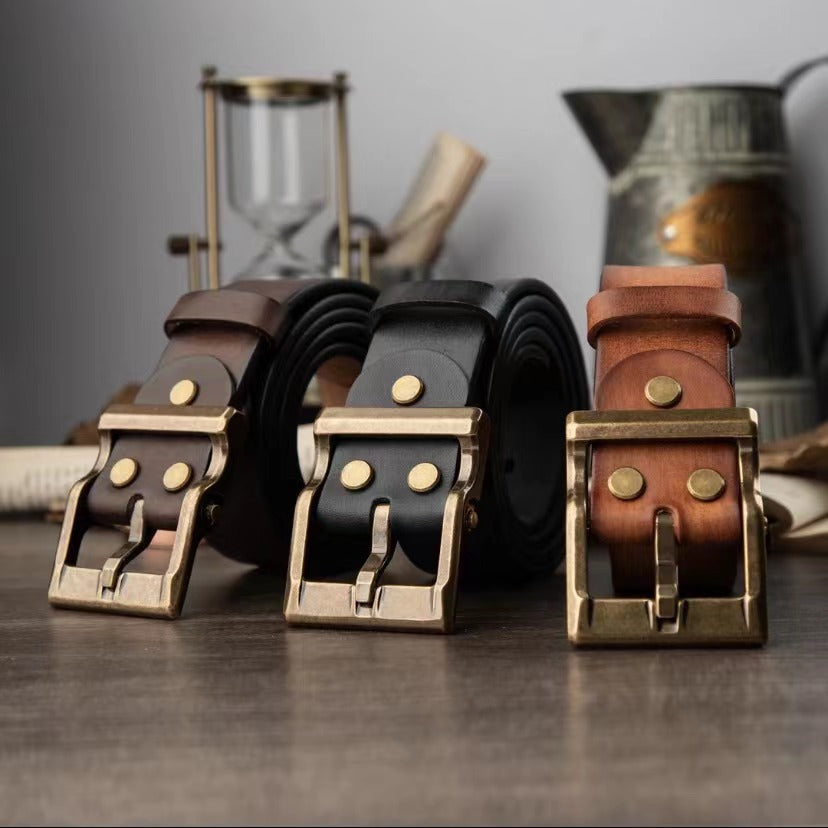 Premium Waxed Genuine Leather Belt | Heritage Brass Buckle>SY