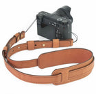 Top‑grain leather stress‑relief camera strap