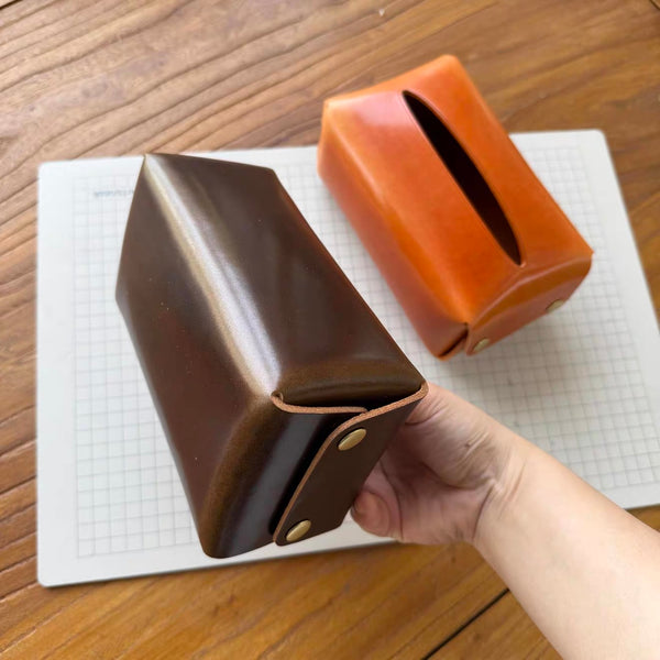 Luxury Hand‑Crafted Leather Tissue Box Holder for Desktop & Car Use