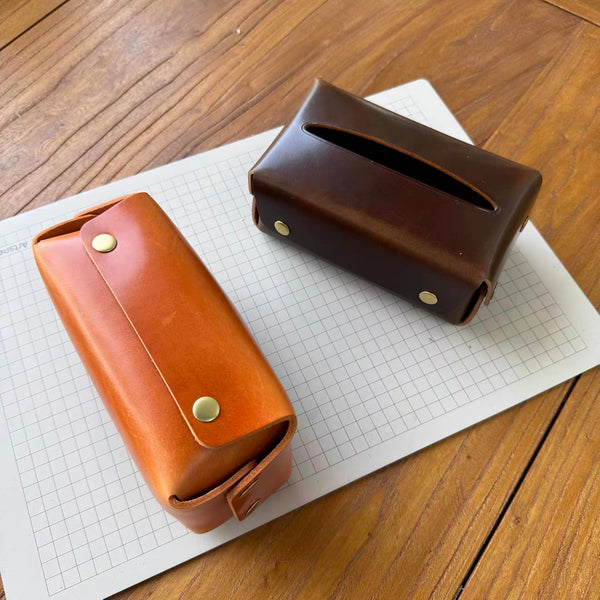 Luxury Hand‑Crafted Leather Tissue Box Holder for Desktop & Car Use