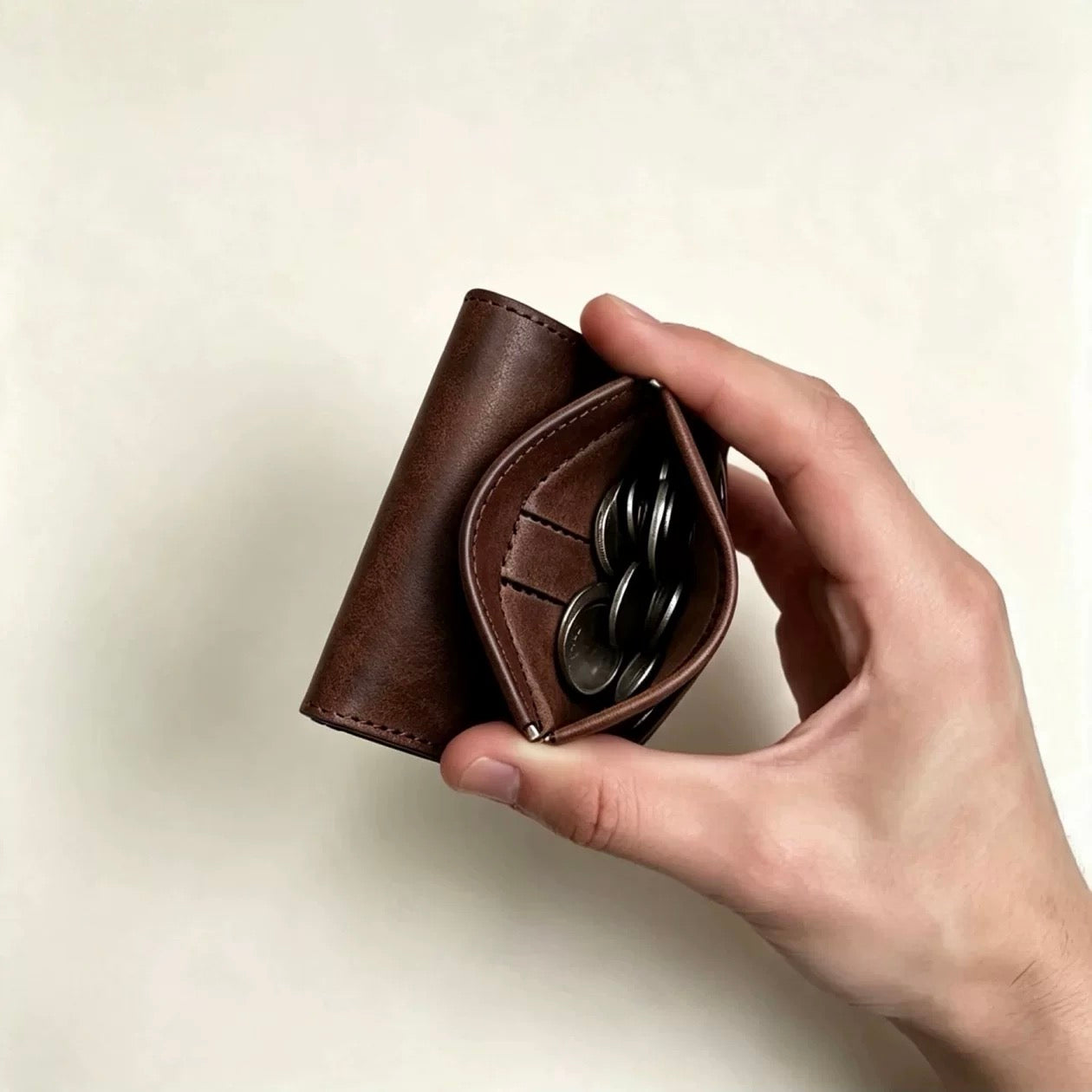Vintage Genuine Leather Spring‑Open Short Wallet