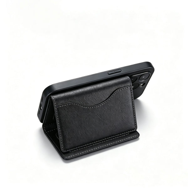 Tri-Fold MagSafe Leather Card Holder, Works as Phone Kickstand