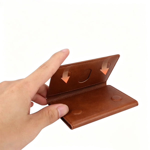 Tri-Fold MagSafe Leather Card Holder, Works as Phone Kickstand