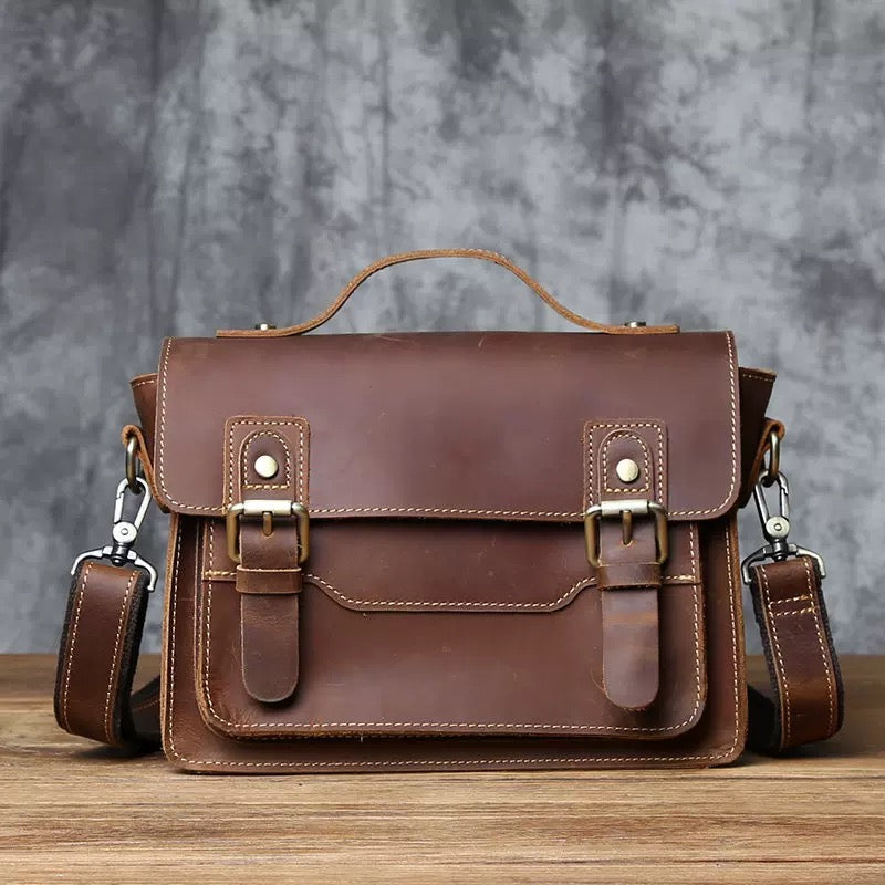 Vintage Crazy‑Horse Leather Messenger Satchel Bag
