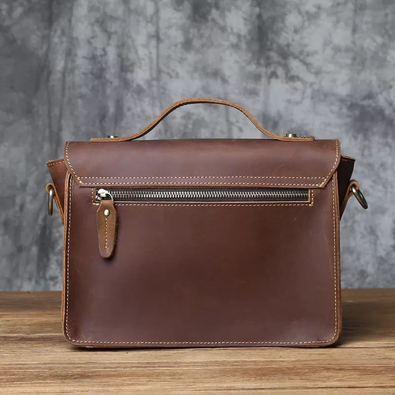 Vintage Crazy‑Horse Leather Messenger Satchel Bag
