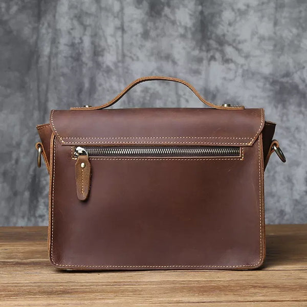 Vintage Crazy‑Horse Leather Messenger Satchel Bag