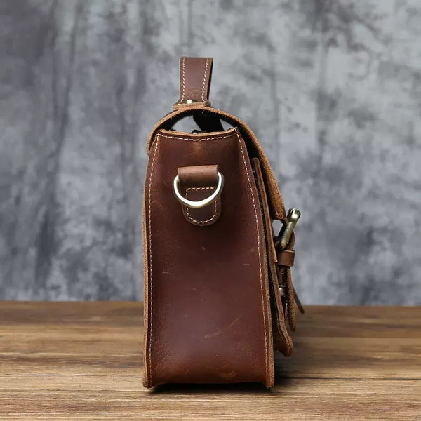 Vintage Crazy‑Horse Leather Messenger Satchel Bag