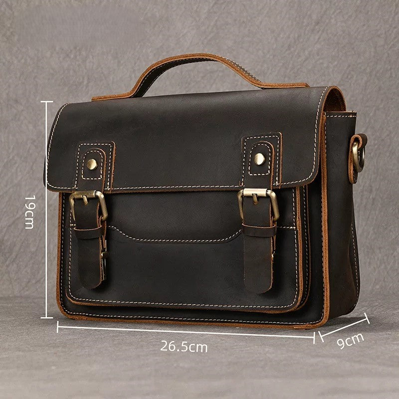 Vintage Crazy‑Horse Leather Messenger Satchel Bag