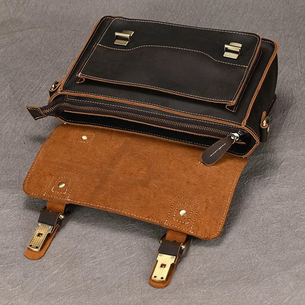 Vintage Crazy‑Horse Leather Messenger Satchel Bag