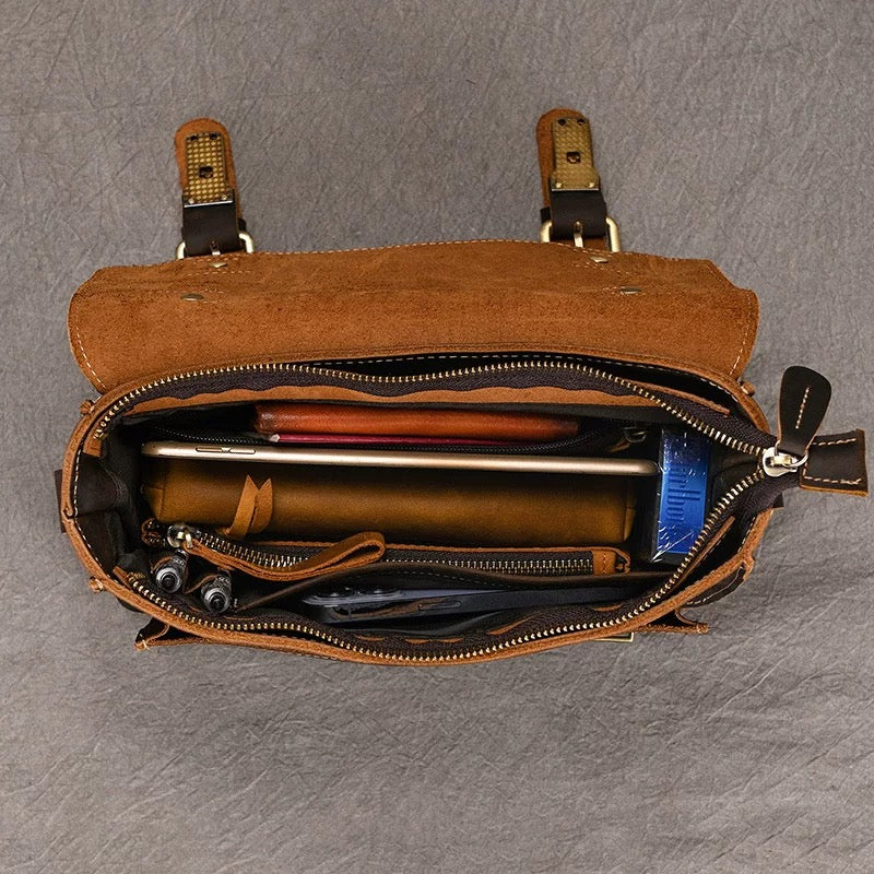 Vintage Crazy‑Horse Leather Messenger Satchel Bag