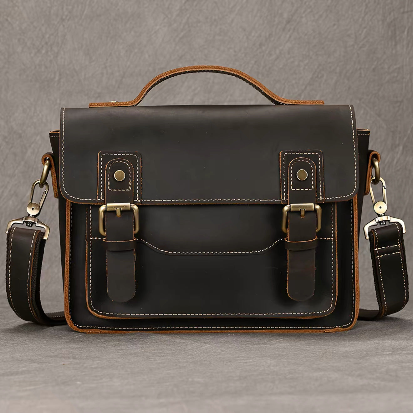 Vintage Crazy‑Horse Leather Messenger Satchel Bag