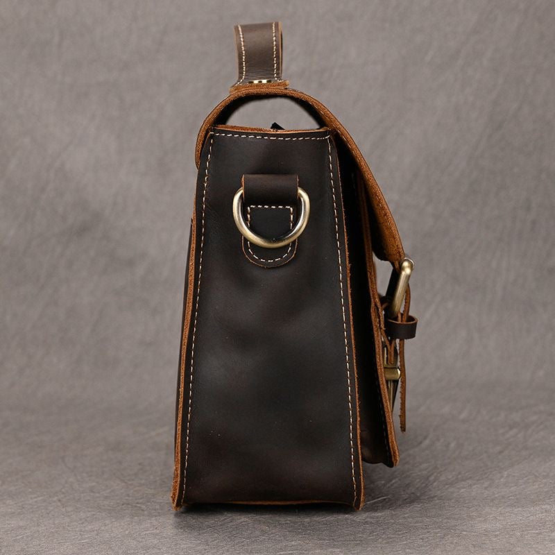 Vintage Crazy‑Horse Leather Messenger Satchel Bag