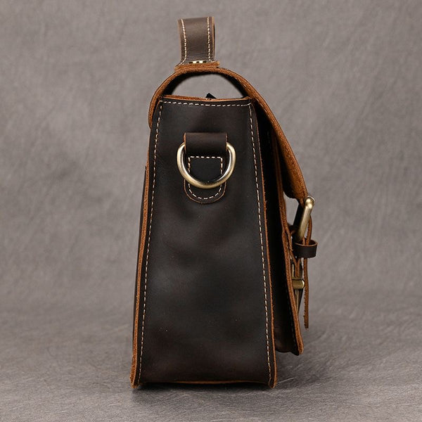 Vintage Crazy‑Horse Leather Messenger Satchel Bag