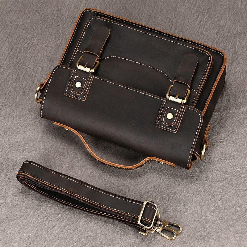 Vintage Crazy‑Horse Leather Messenger Satchel Bag