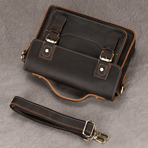 Vintage Crazy‑Horse Leather Messenger Satchel Bag