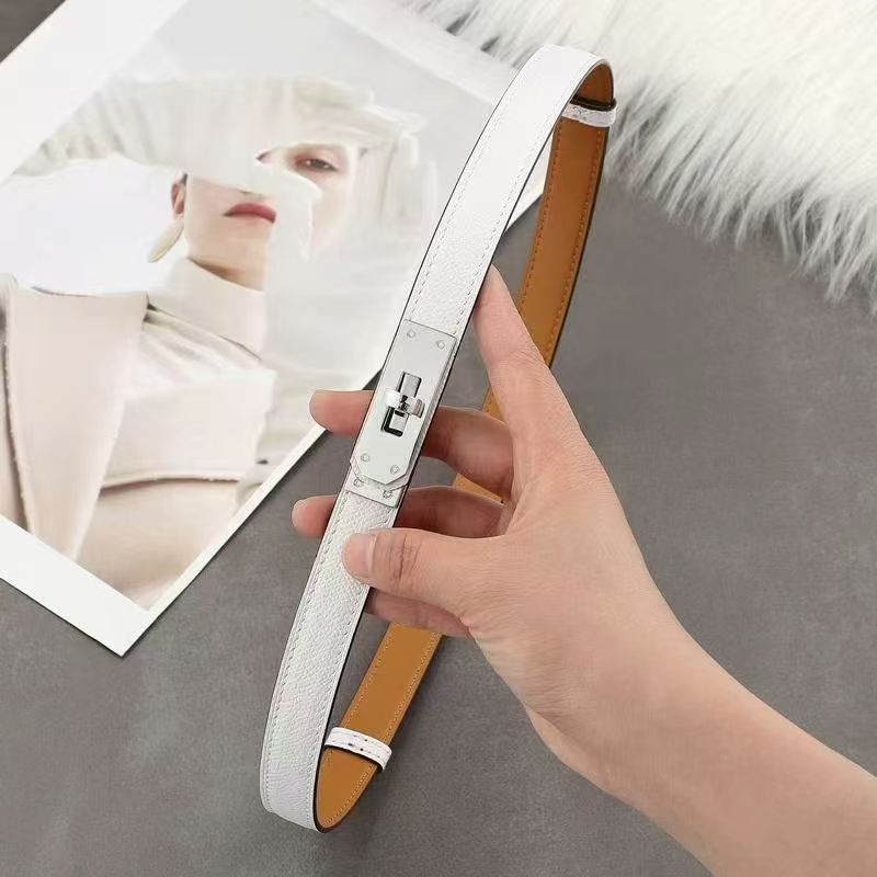Women's Genuine Leather Skinny Belt with Gold Harness Buckle