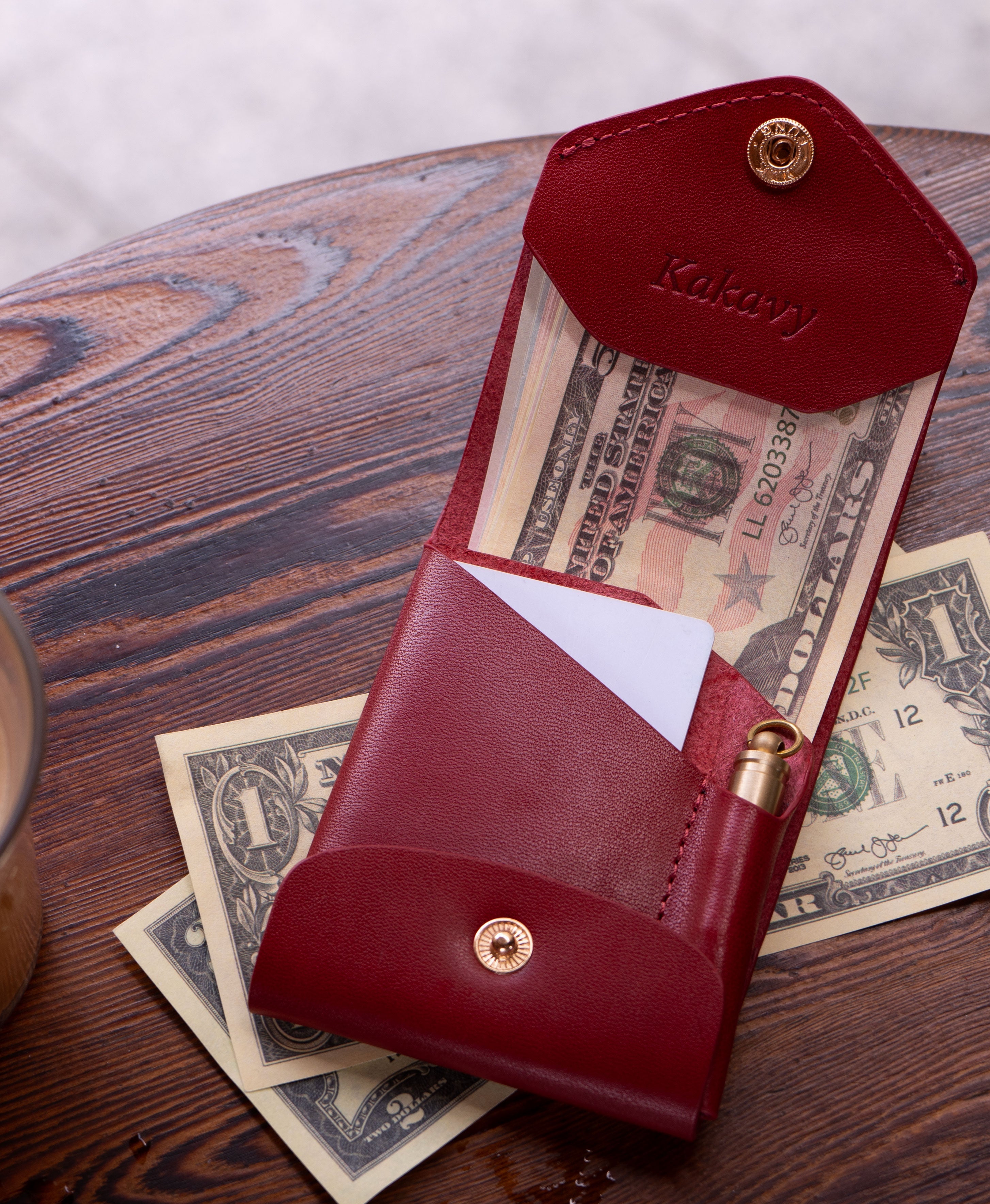 Kakavy Slim Leather Wallet with Pen Slot – Handcrafted Full-Grain EDC Wallet