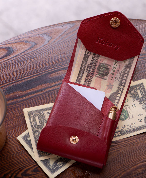 Slim Leather Wallet with Pen Slot – Handcrafted Full-Grain EDC Wallet
