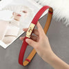 Women's Genuine Leather Skinny Belt with Gold Harness Buckle