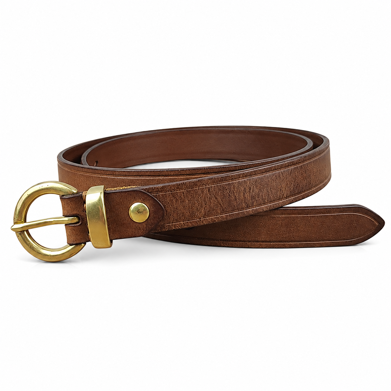 Vintage Full-Grain Leather Belt | Solid Brass Ring Buckle