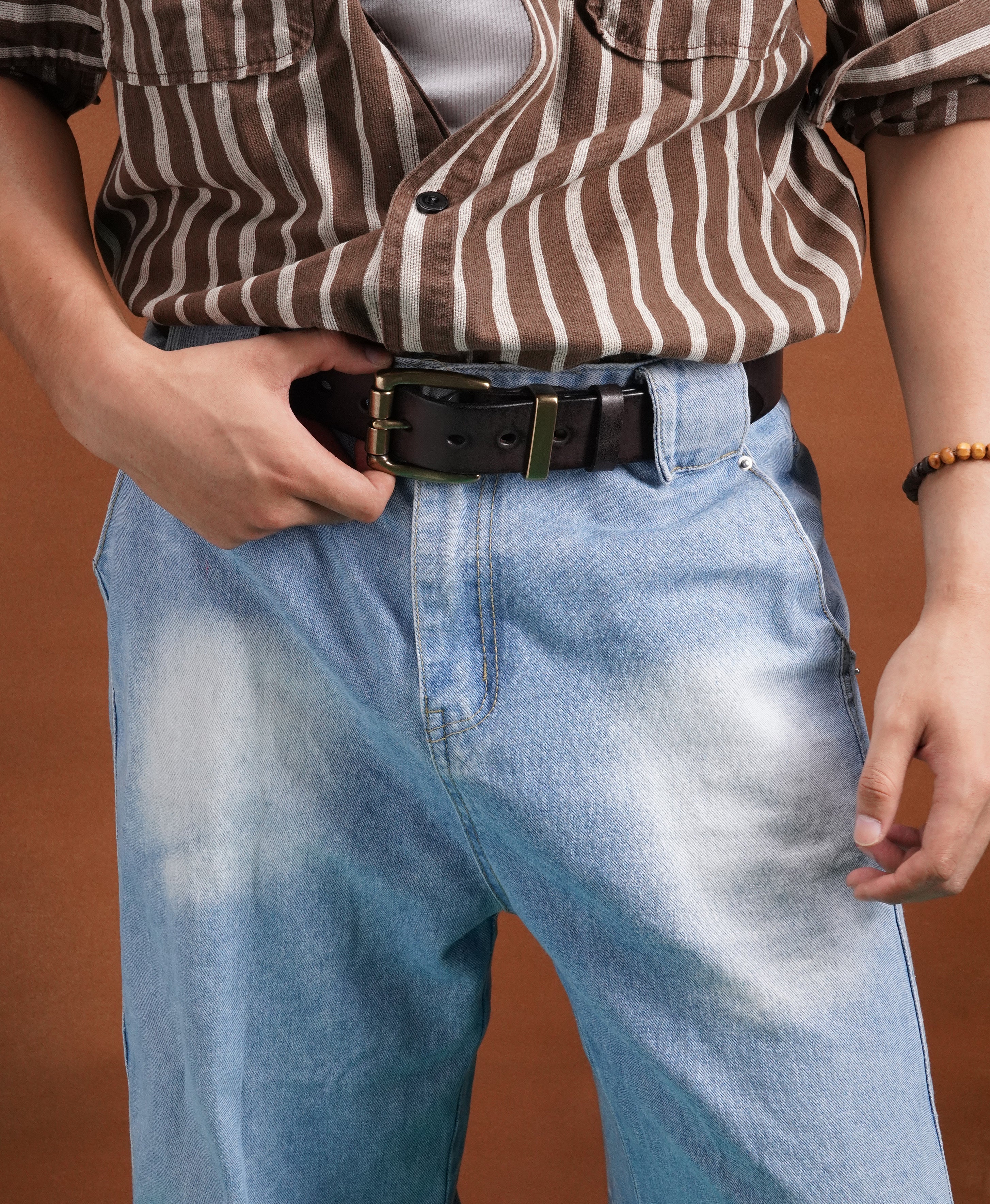 Cintura vintage in vera pelle | Fibbia in ottone massiccio
