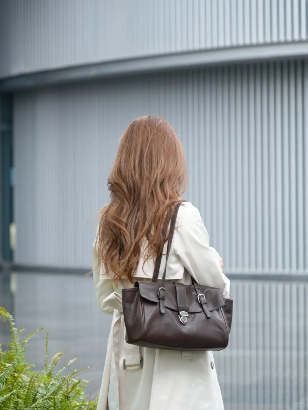 Genuine Leather Structured Satchel Bag