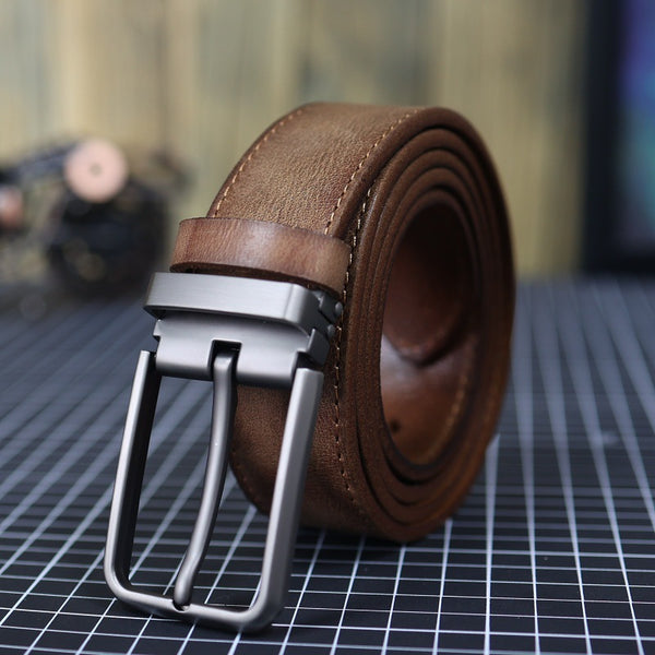 Vintage Full-Grain Leather Belt | Classic Pin Buckle