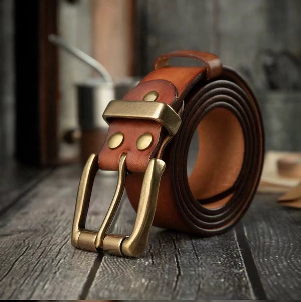 Premium Waxed Genuine Leather Belt | Heritage Brass Buckle