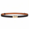 Women's Genuine Leather Skinny Belt with Gold Harness Buckle