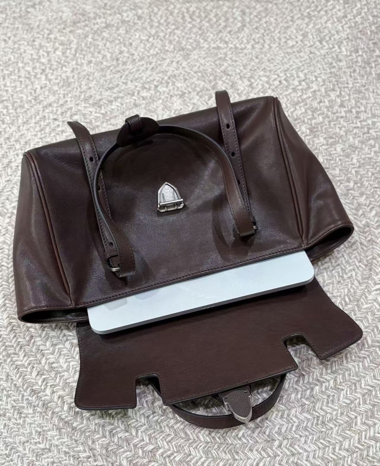 Genuine Leather Structured Satchel Bag