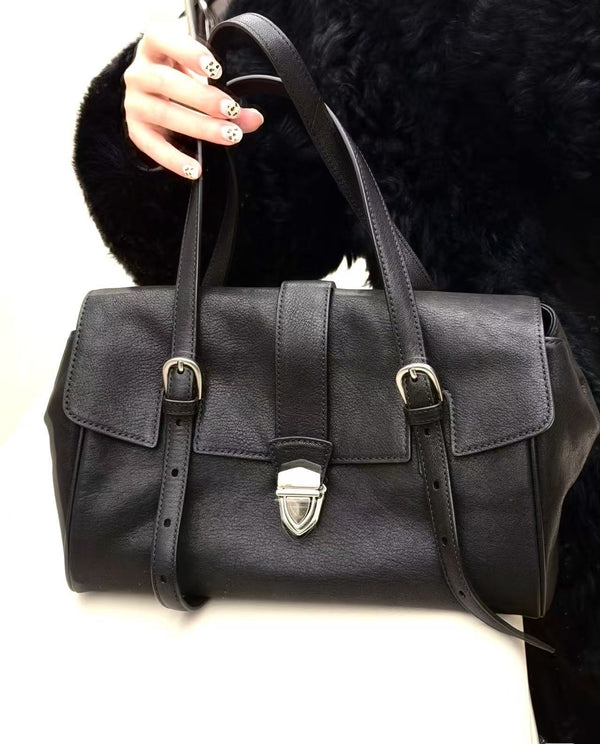 Genuine Leather Structured Satchel Bag