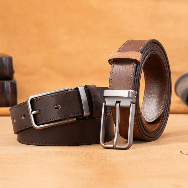 Vintage Full-Grain Leather Belt | Classic Pin Buckle