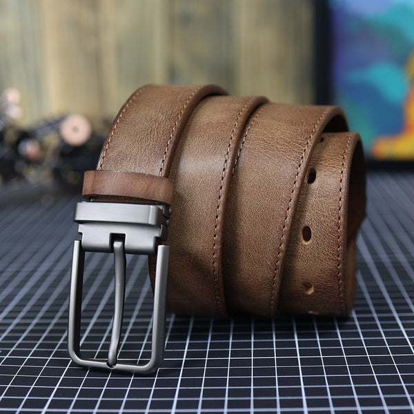Vintage Full-Grain Leather Belt | Classic Pin Buckle
