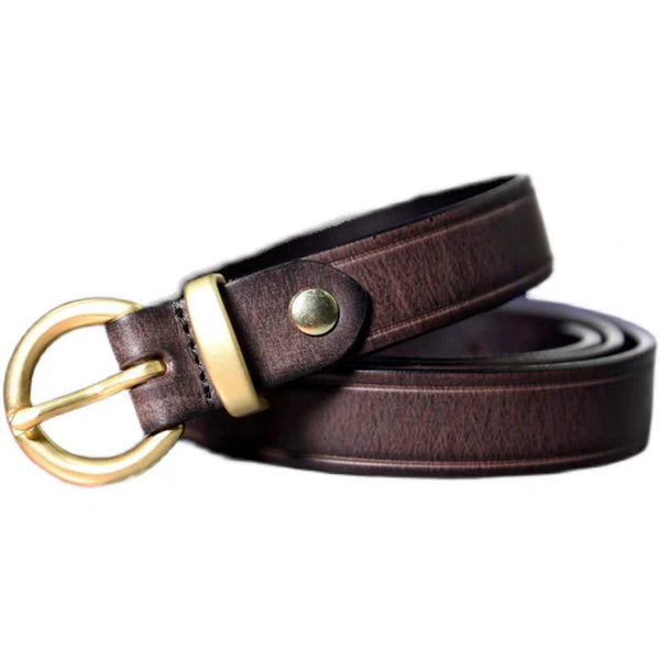 Vintage Full-Grain Leather Belt | Solid Brass Ring Buckle