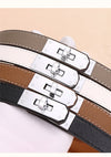 Women's Genuine Leather Skinny Belt with Gold Harness Buckle