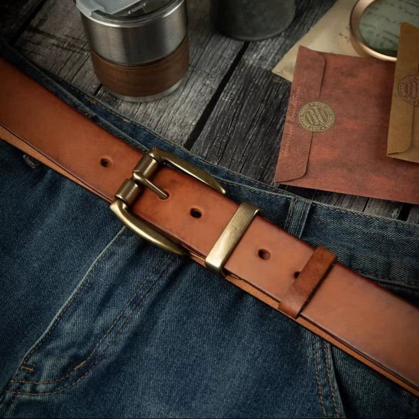 Premium Waxed Genuine Leather Belt | Heritage Brass Buckle