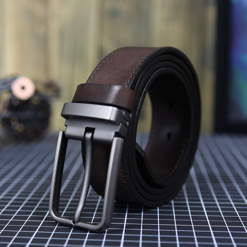 Vintage Full-Grain Leather Belt | Classic Pin Buckle
