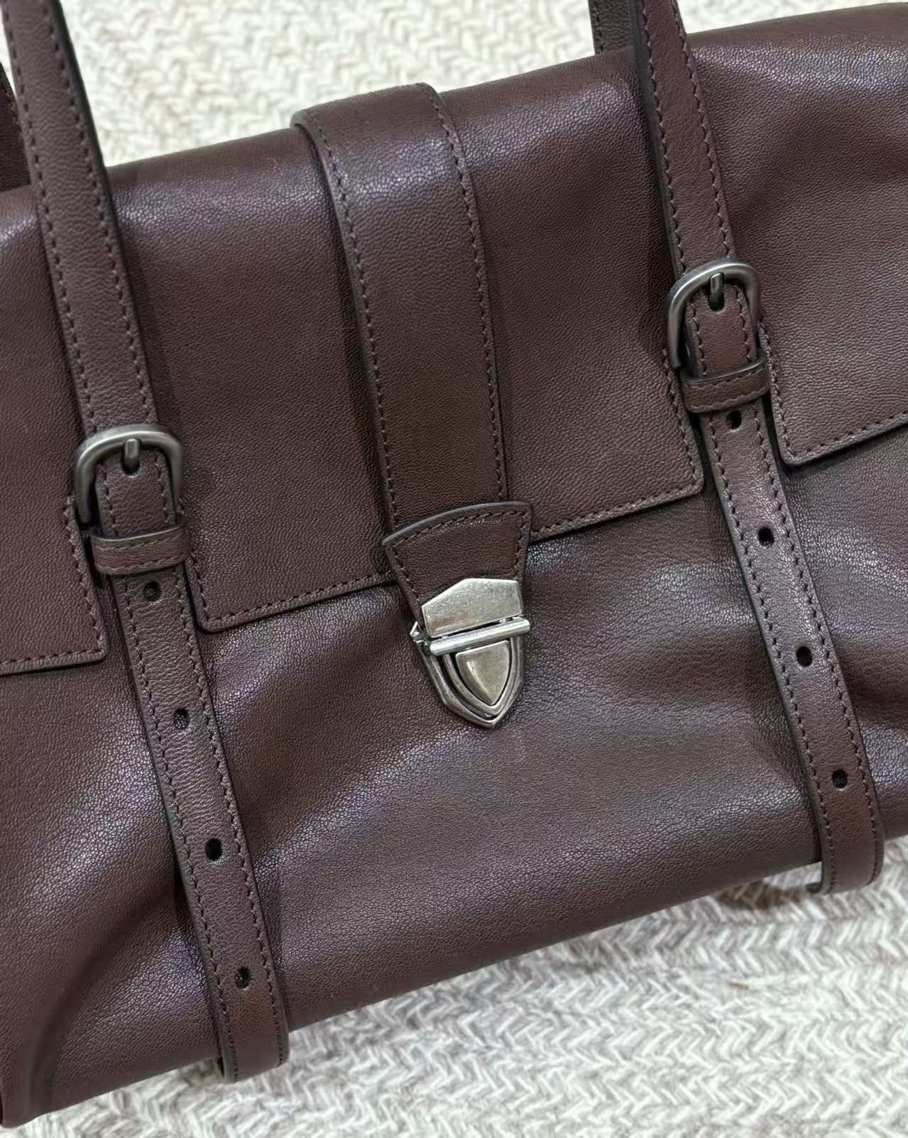 Genuine Leather Structured Satchel Bag