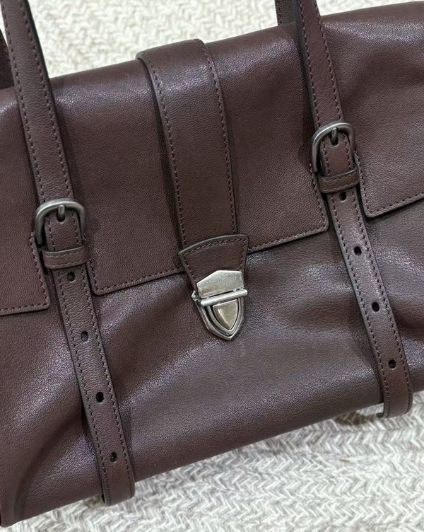 Genuine Leather Structured Satchel Bag