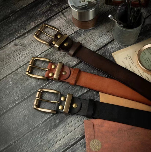 Premium Waxed Genuine Leather Belt | Heritage Brass Buckle