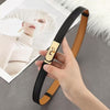 Women's Genuine Leather Skinny Belt with Gold Harness Buckle