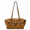 Warm tan genuine leather structured satchel bag, front view