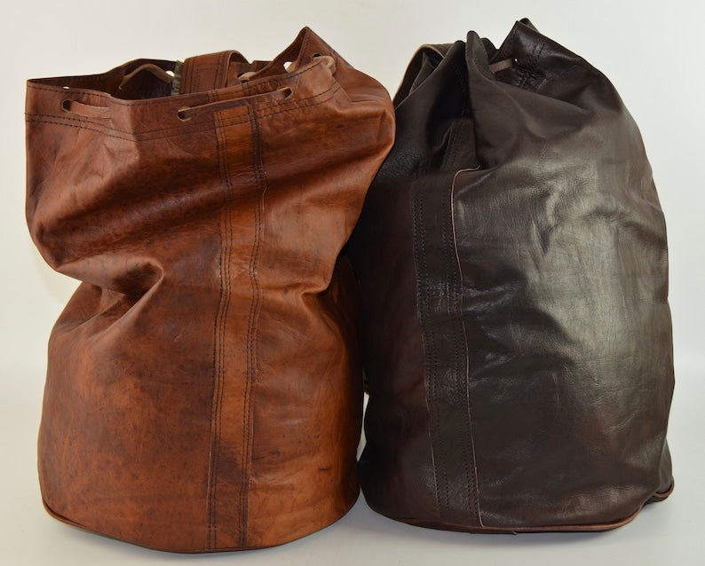 HANDMADE Leather Backpack Shoulder Bag, Moroccan Drawstring Bag, Duffel Bag, Gym Bag, Bucket Bag