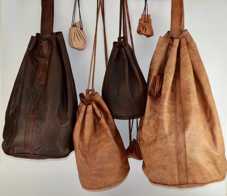 HANDMADE Leather Backpack Shoulder Bag, Moroccan Drawstring Bag, Duffel Bag, Gym Bag, Bucket Bag