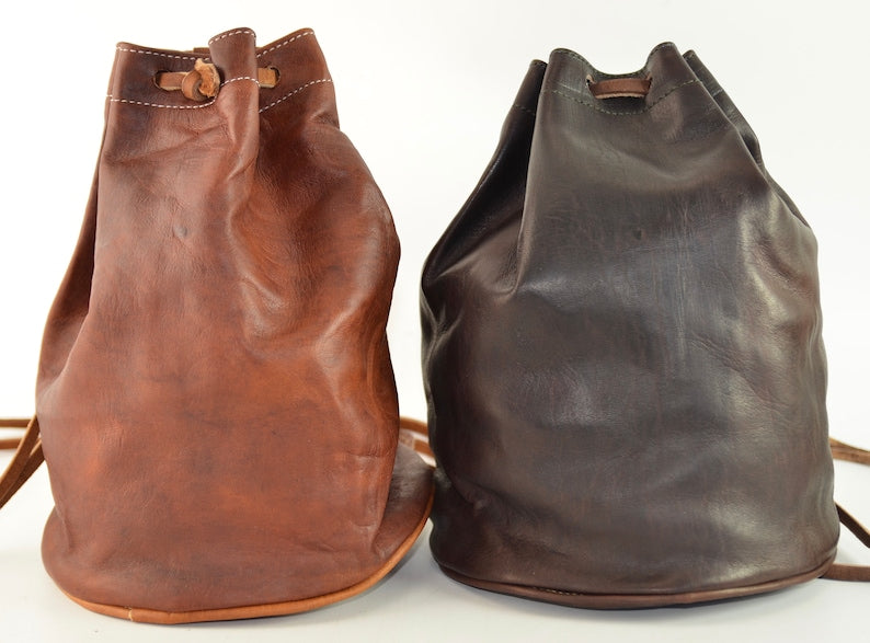 HANDMADE Leather Backpack Shoulder Bag, Moroccan Drawstring Bag, Duffel Bag, Gym Bag, Bucket Bag
