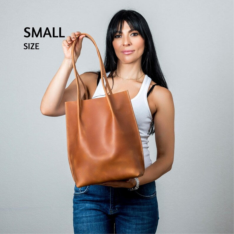 Tote leather bag, Cognac leather tote, Leather tote bag, Small tote bag, Woman shoulder bag, Gift for woman, Leather shopping bag, Gift